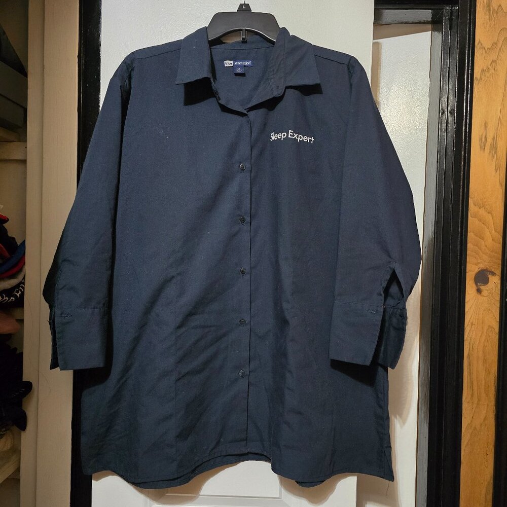 Blue Generation Women's Navy Blue Maternity Button-Up Shirt W  Embroidered Logo